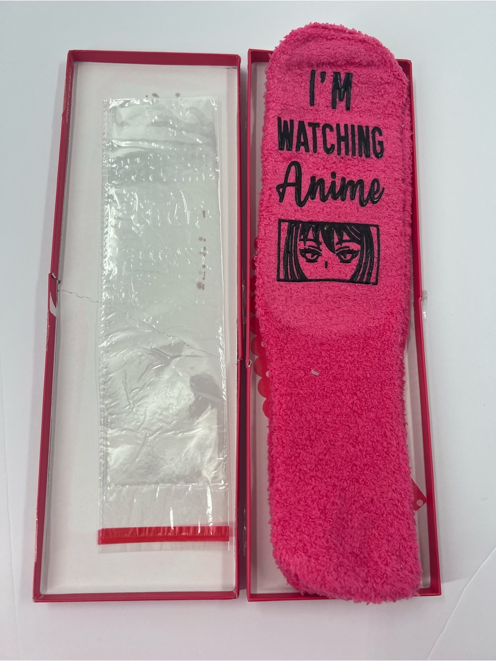 Happypop “I’m Watching Anime” Fuzzy Socks Pink Gift Box NWT